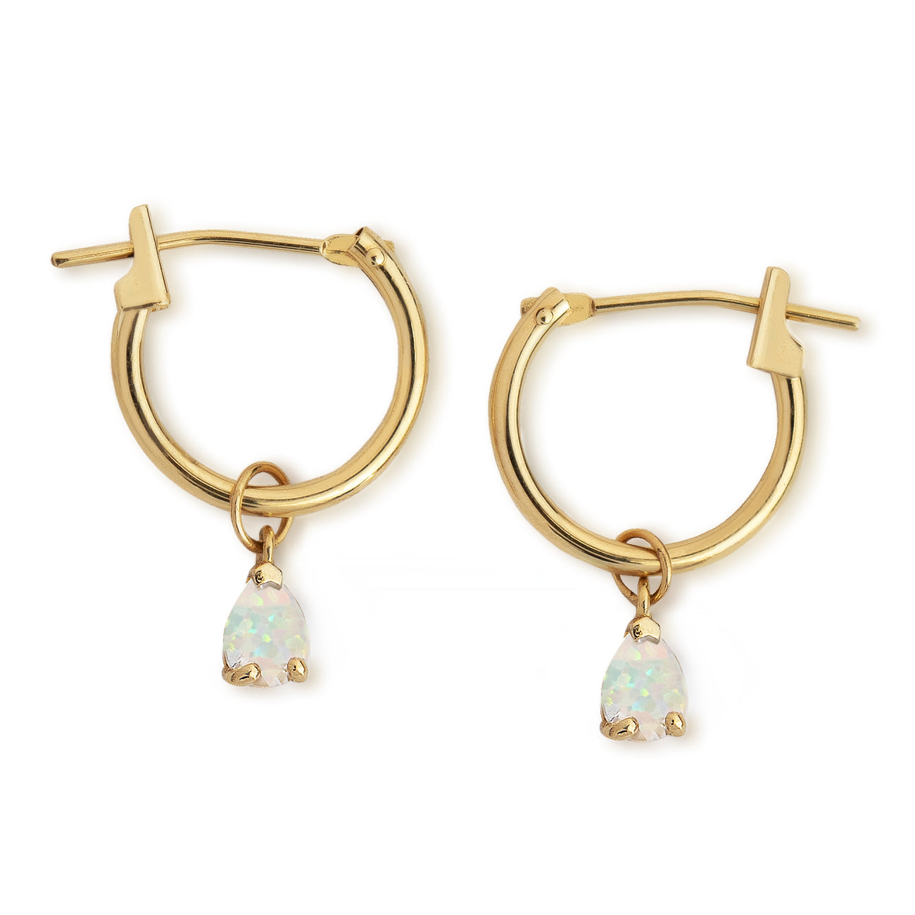 Pear Dangle Huggie Hoop Earrings Opal 14k gold