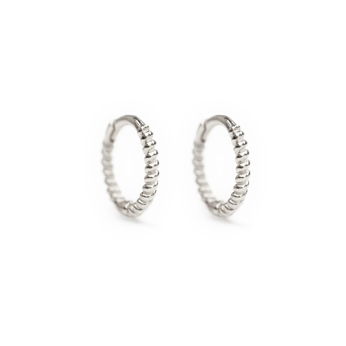 White Gold Texture Rope Huggie Hoop Earrings