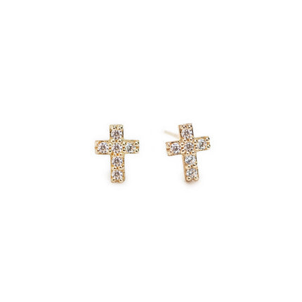 Tiny Pave Cross Studs