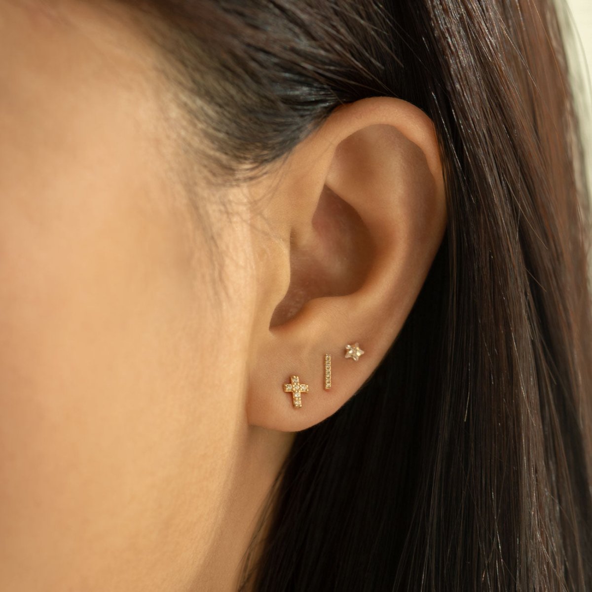 Tiny Pavé Cross Studs