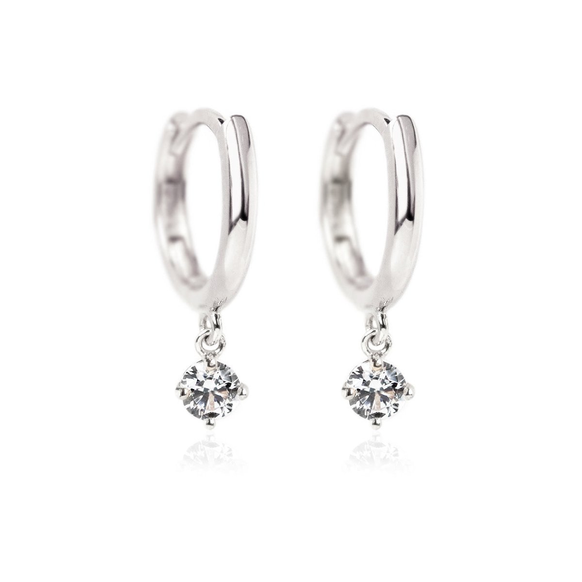 14K White Gold Pavé Dangle Huggie Earrings