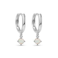 14K White Gold Gemstone Dangle Huggies Opal