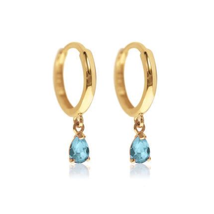 Gemstone Pear Drop Huggies Aquamarine