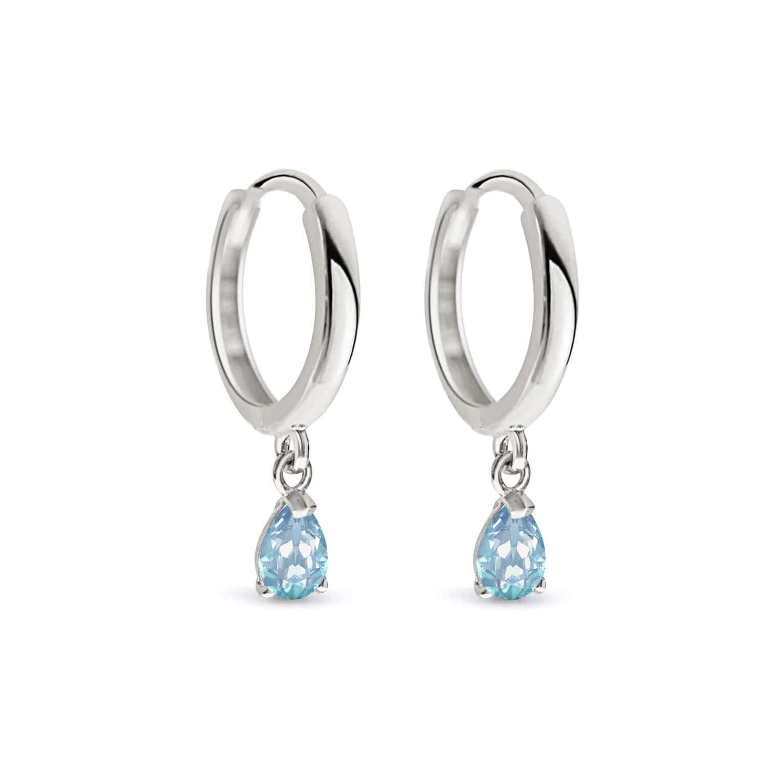 Gemstone Pear Drop Huggies Aquamarine