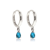 Gemstone Pear Drop Huggies Blue Zircon