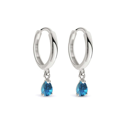 Gemstone Pear Drop Huggies Blue Zircon