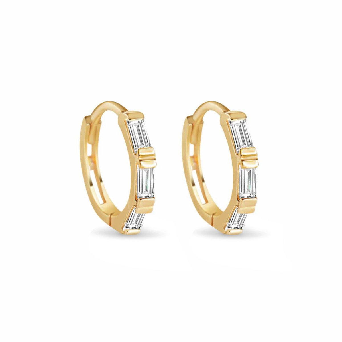 Tri Baguette Huggie Hoops
