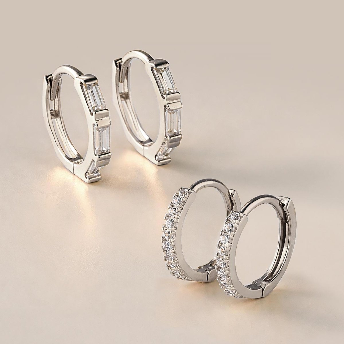 Tri Baguette Huggie Hoops