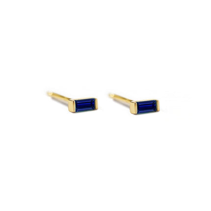 Gemstone Tiny Baguette Studs Blue Sapphire