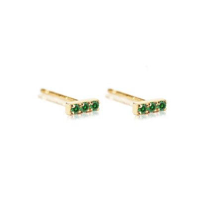 Tiny Gemstone Bar Studs Emerald