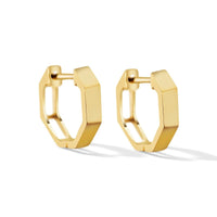 14K Solid Gold Octagon Huggie Earrings