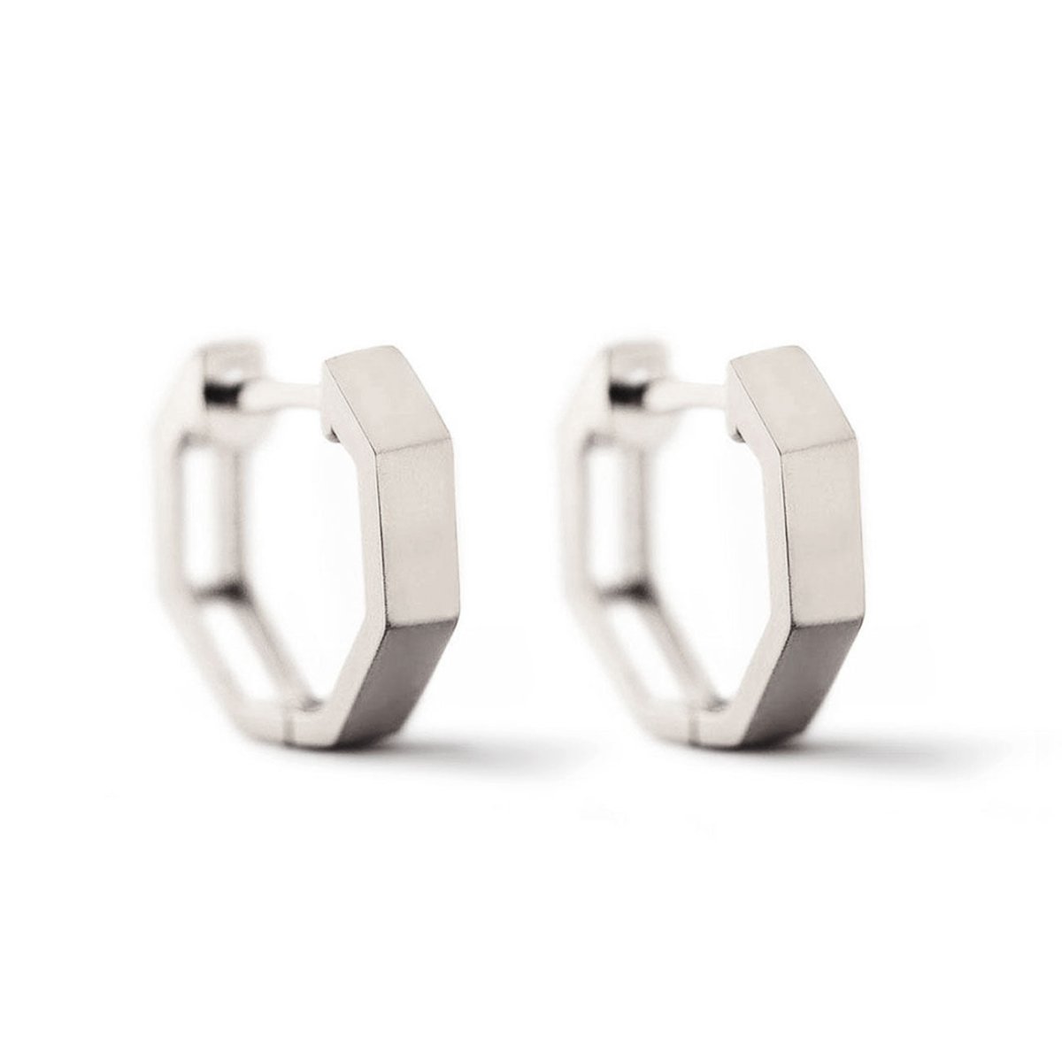 14K White Gold Octagon Huggie Earrings