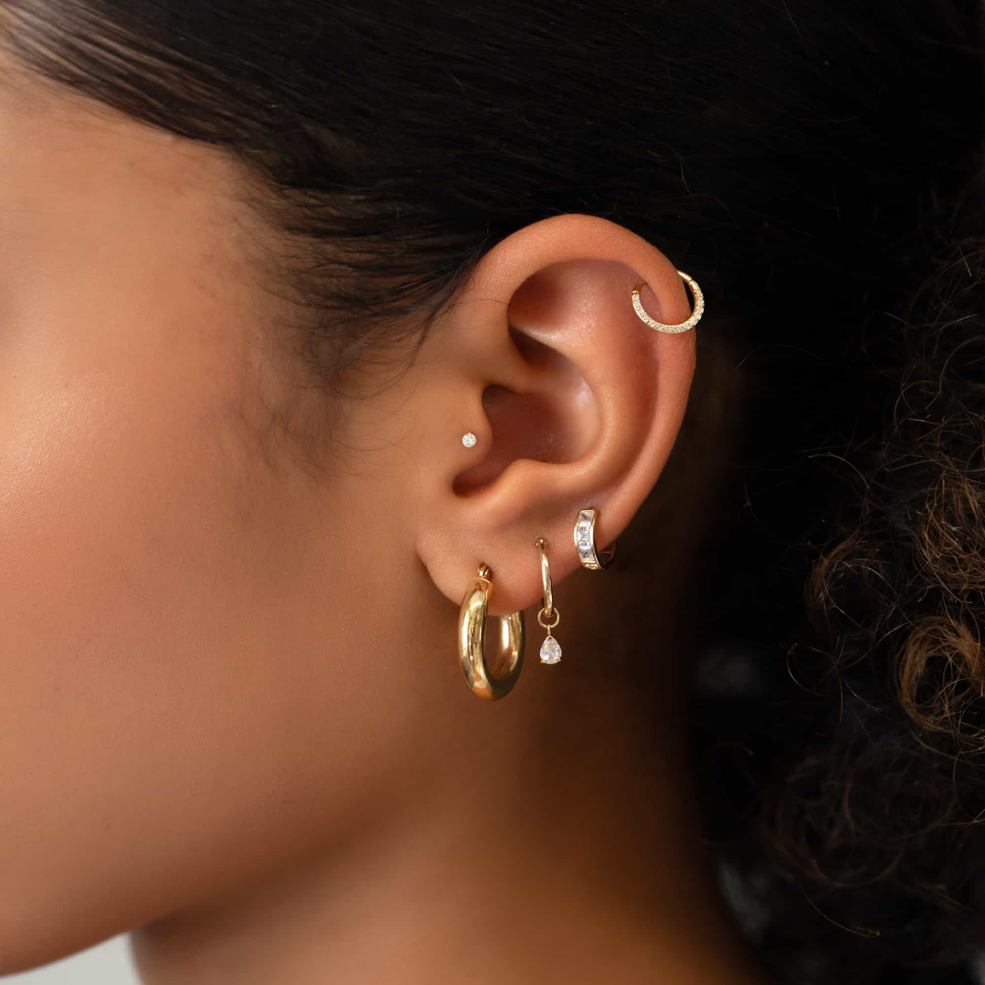 Gemstone Clover Flat Back Earring | 14K Gold Helix Studs