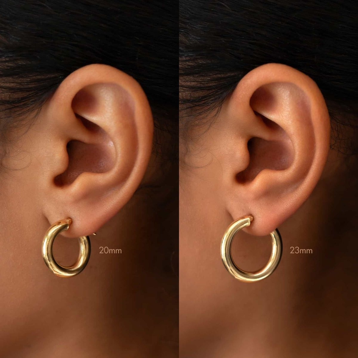 14K Gold Hoop Earrings, Chunky Gold Hoops, Thick Hoops-Latch Back