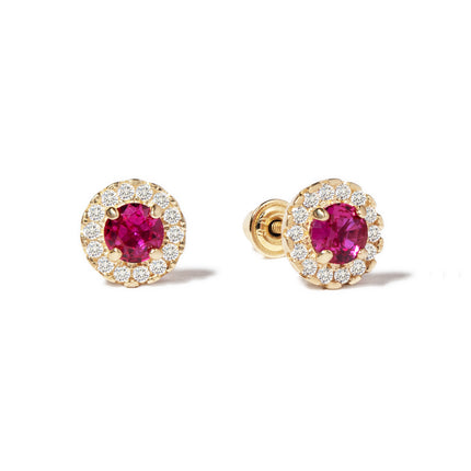 Birthstone Solitaire Halo Studs Ruby