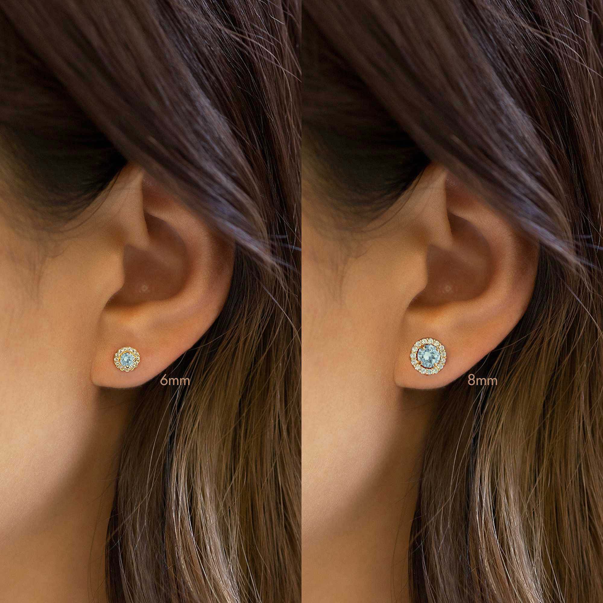 Birthstone Solitaire Halo Studs Aquamarine