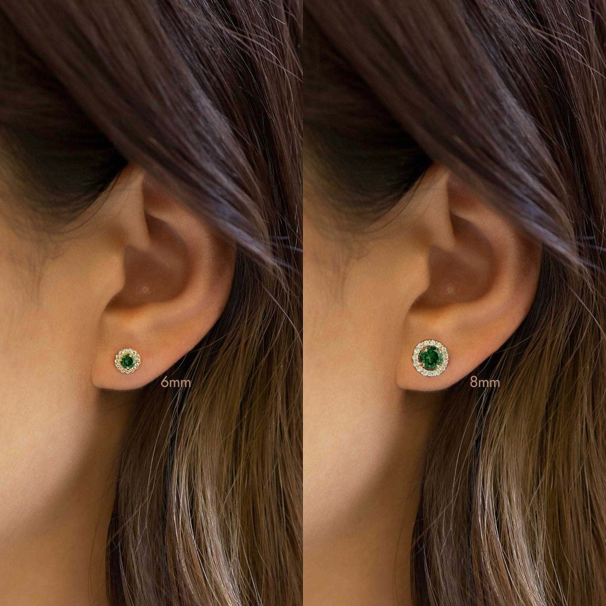 Birthstone Solitaire Halo Studs Emerald