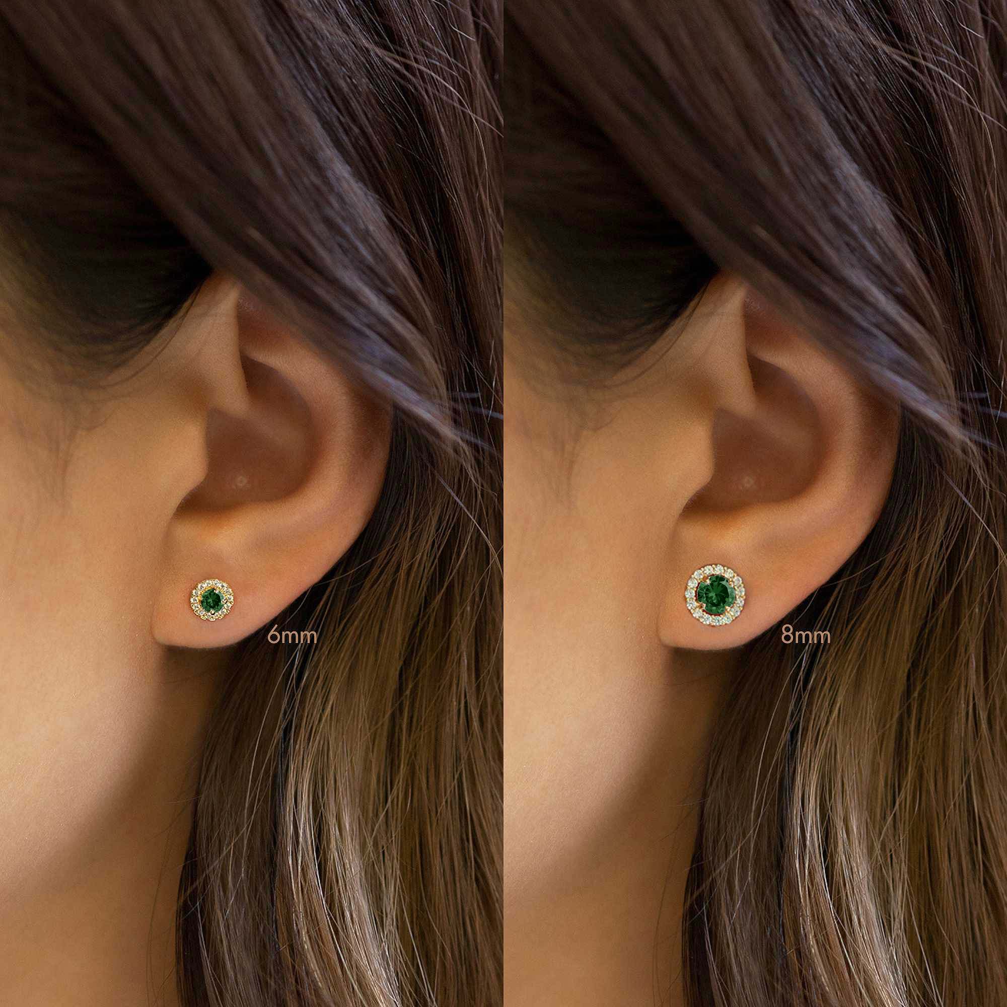 Birthstone Solitaire Halo Studs Emerald