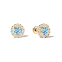 Birthstone Solitaire Halo Studs Aquamarine