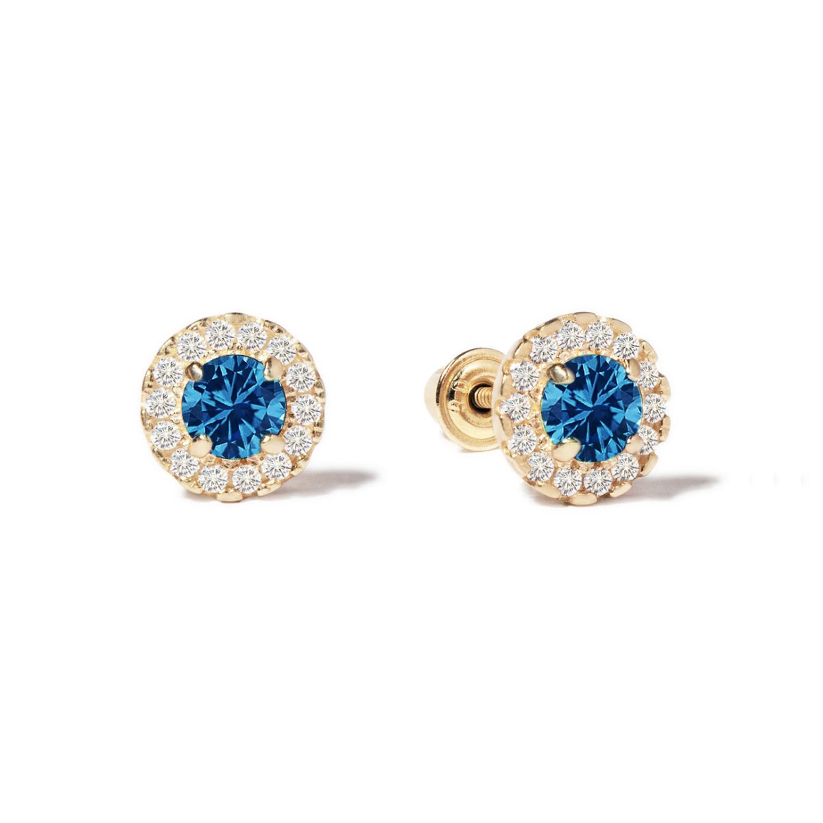 Birthstone Solitaire Halo Studs Blue Zircon