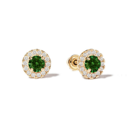 Birthstone Solitaire Halo Studs Emerald