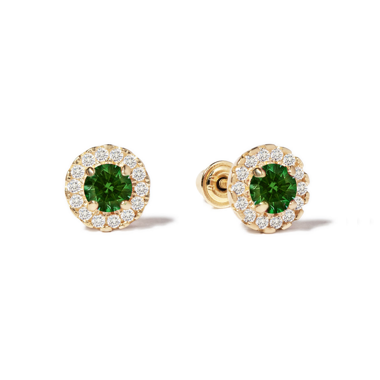 Birthstone Solitaire Halo Studs Emerald