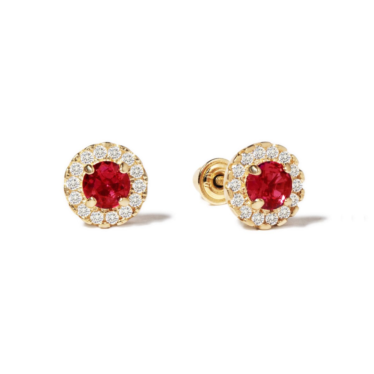 Birthstone Solitaire Halo Studs Garnet