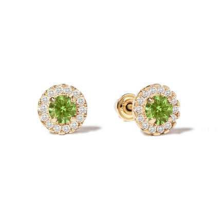 Birthstone Solitaire Halo Studs Peridot