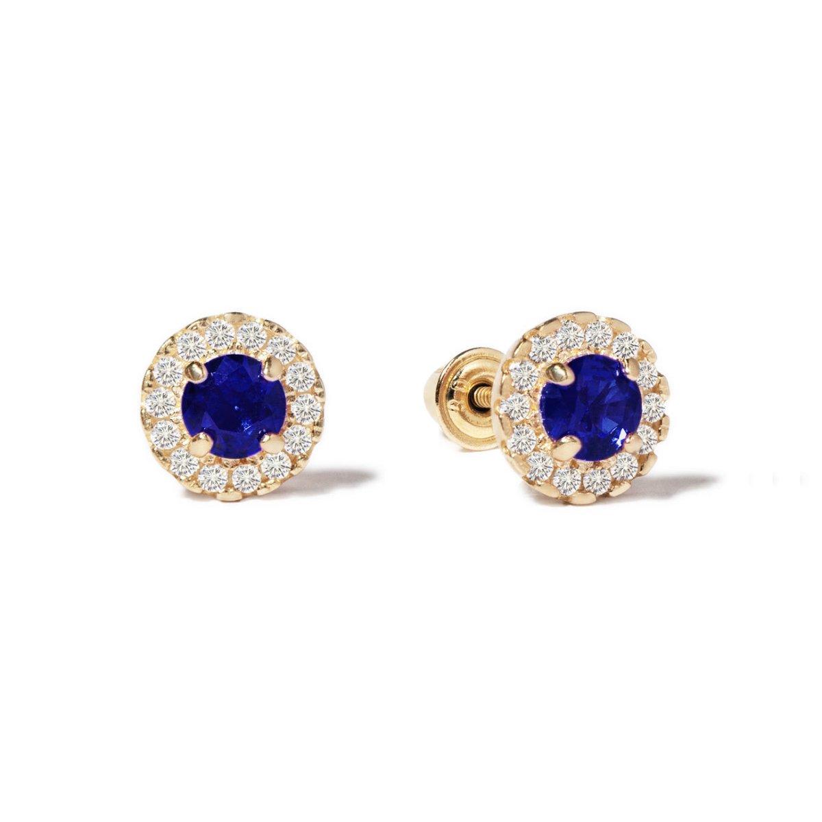 Birthstone Solitaire Halo Studs Blue Sapphire