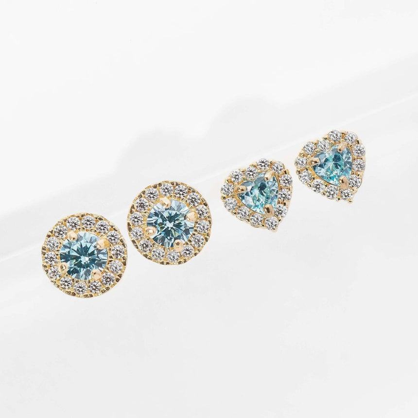 Birthstone Solitaire Halo Studs Aquamarine