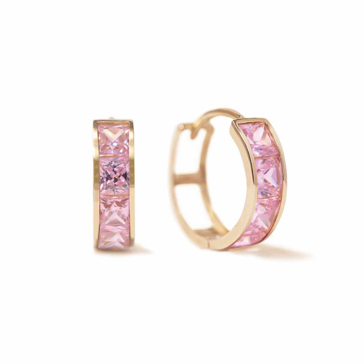 Princess Cut Gemstone Huggies Pink Sapphire