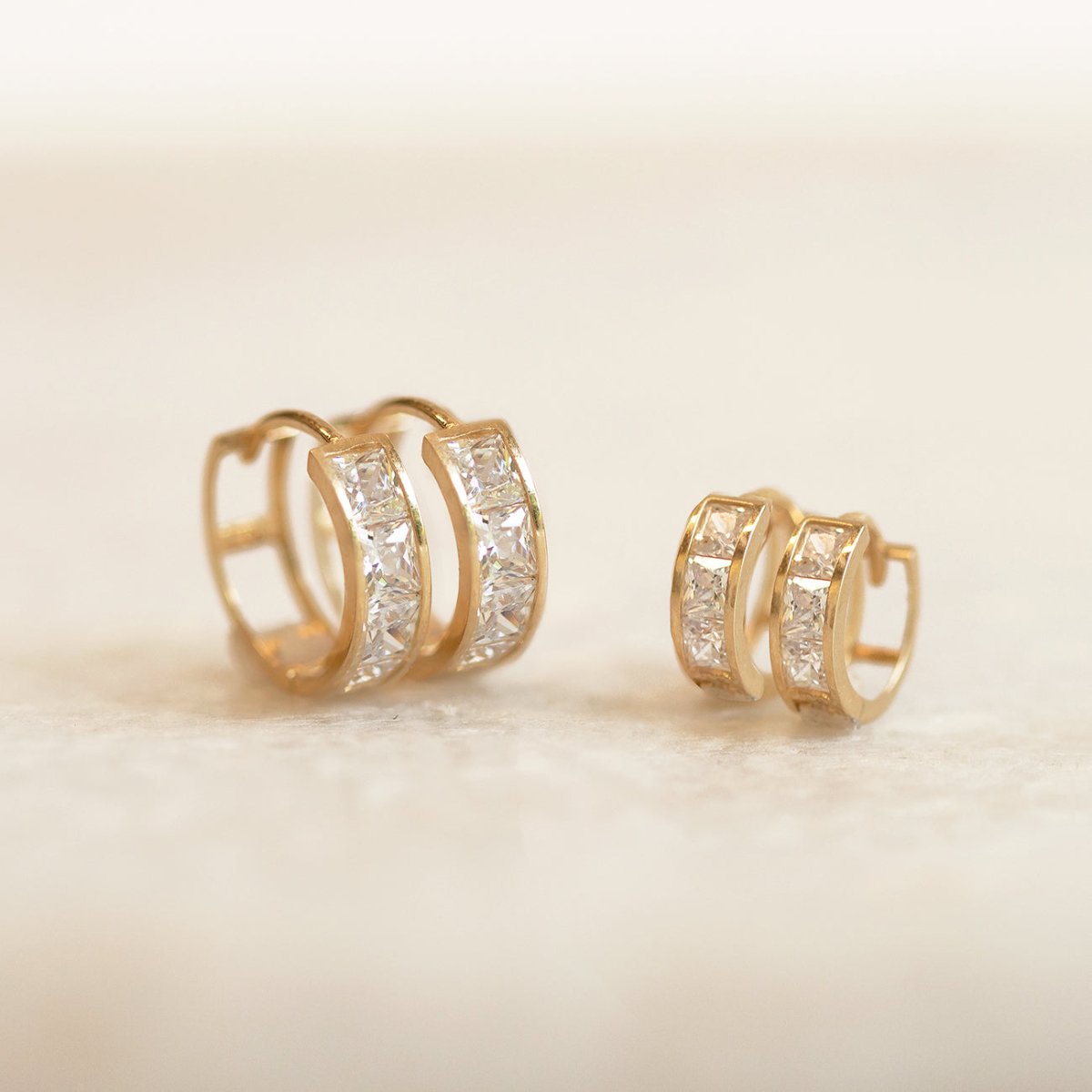 thumbnail image 2 of 14K White Gold Princess Cut Huggie Hoop Earrings – Stud Style, Unbranded 2 of 5