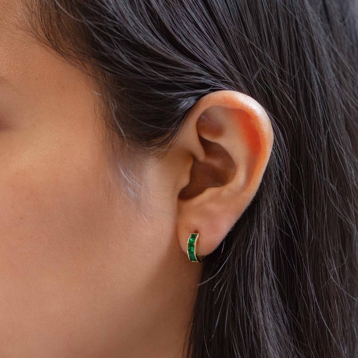 Princess Cut Gemstone Huggies Emerald