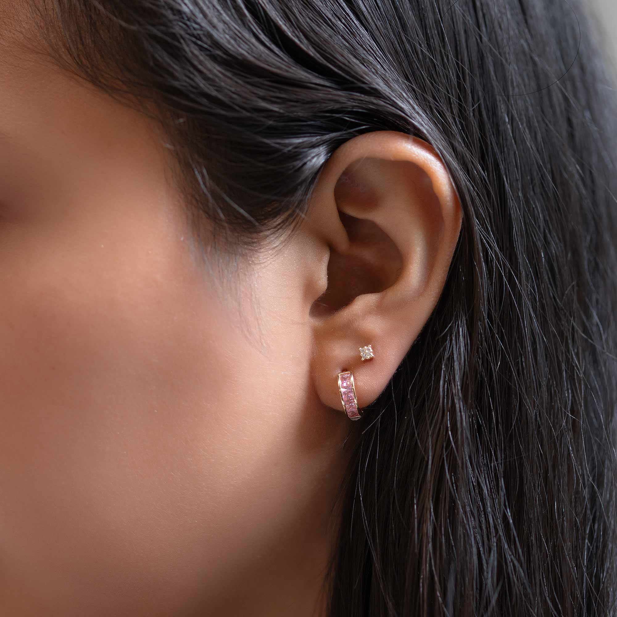 Princess Cut Gemstone Huggies Pink Sapphire