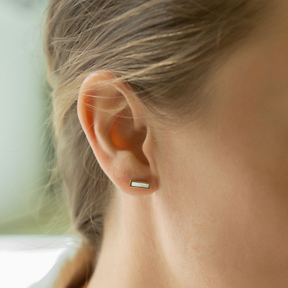 Gemstone Bar Studs Mother of Pearl