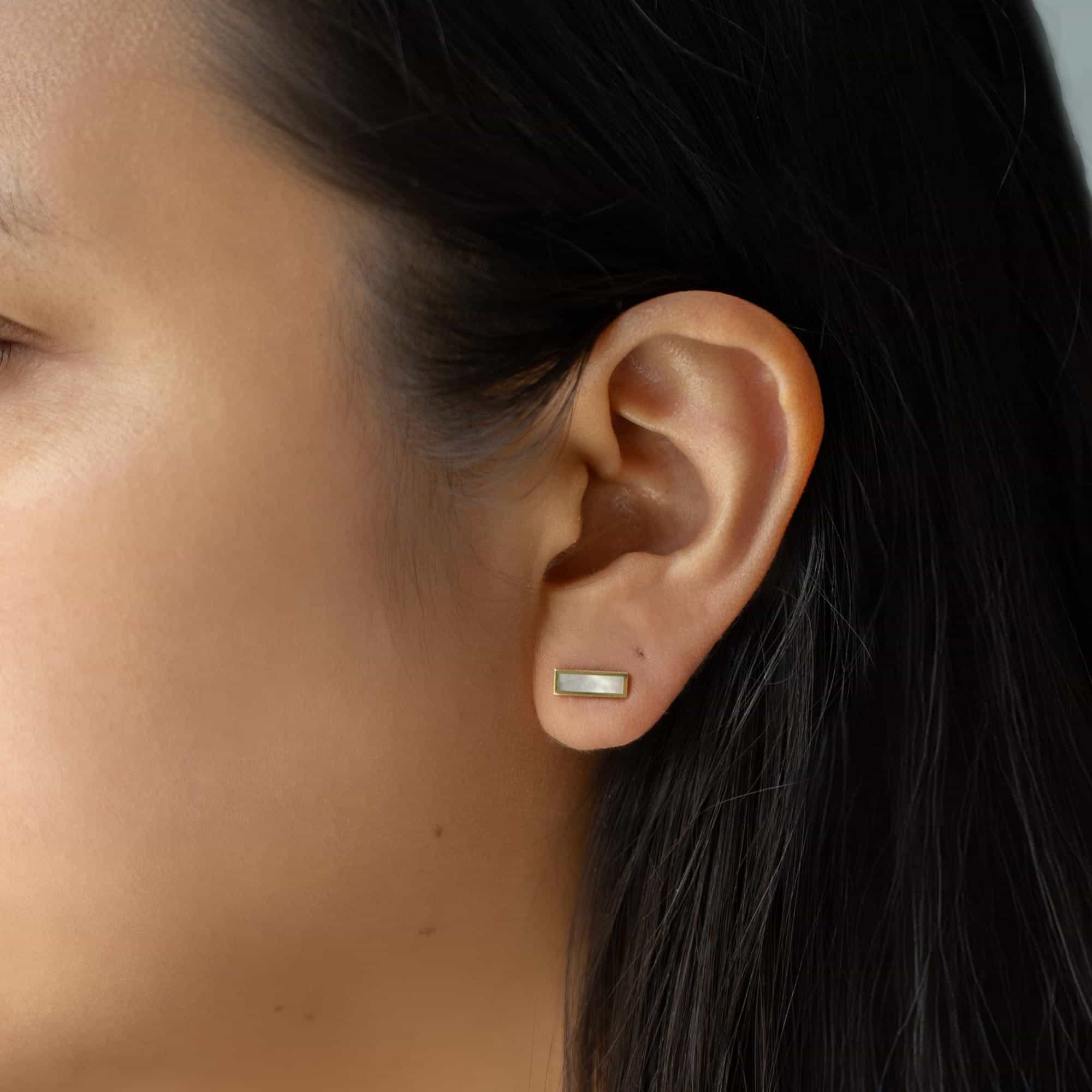 Gemstone Bar Studs Mother of Pearl