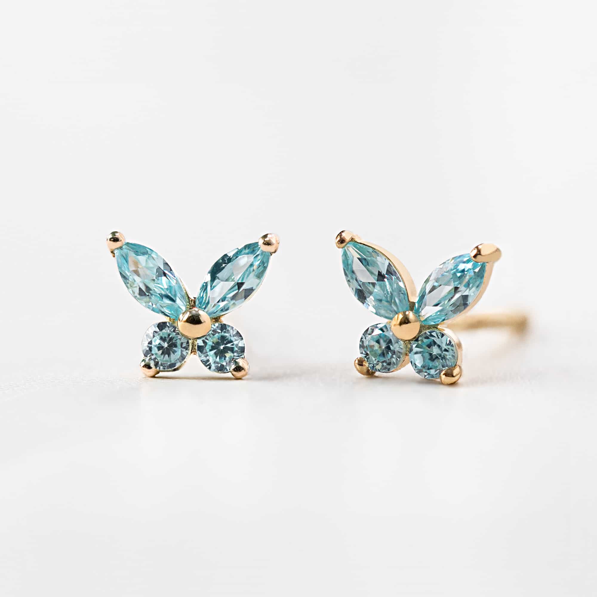 Tiny Gemstone Butterfly Studs Aquamarine