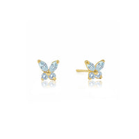 Tiny Gemstone Butterfly Studs Aquamarine