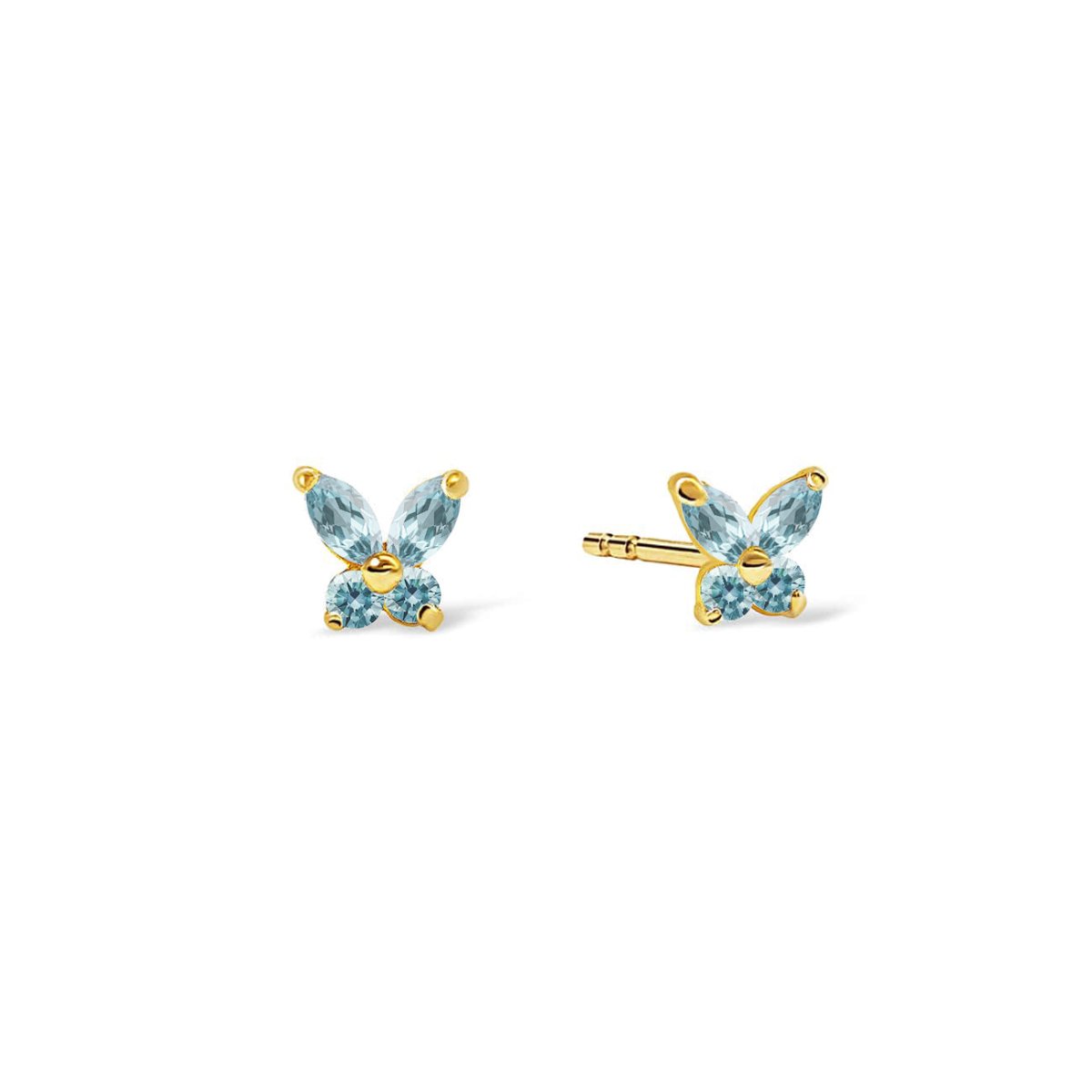 Tiny Gemstone Butterfly Studs Aquamarine