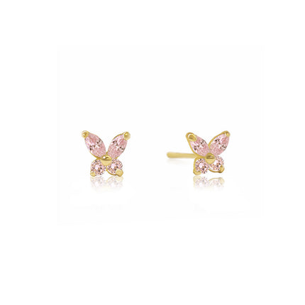 Tiny Gemstone Butterfly Studs Pink