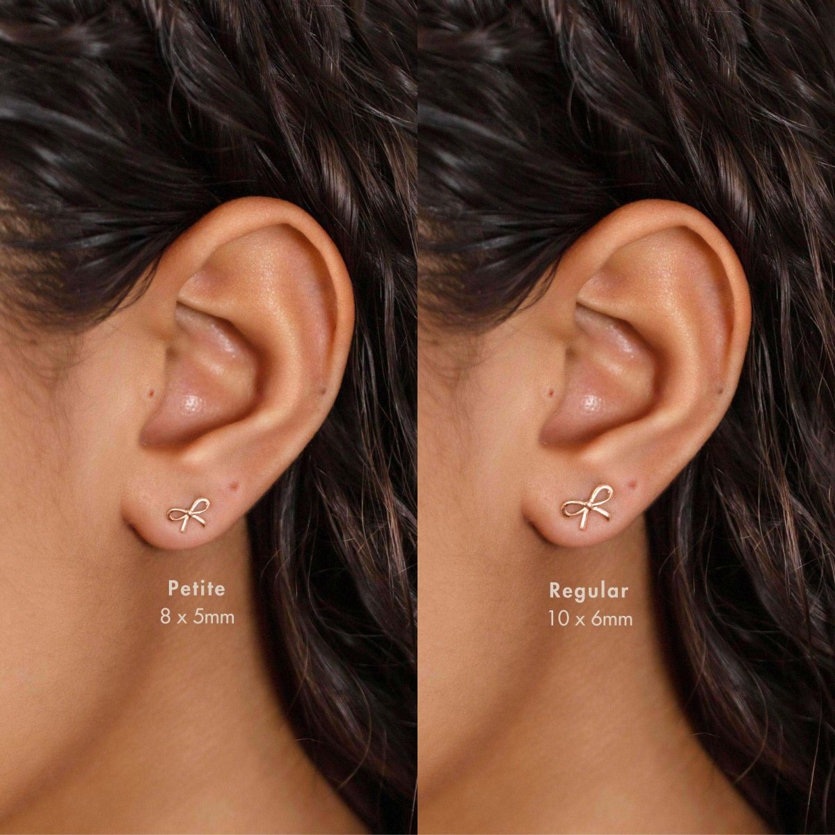 Size difference of 14K Rose Gold Bow Studs