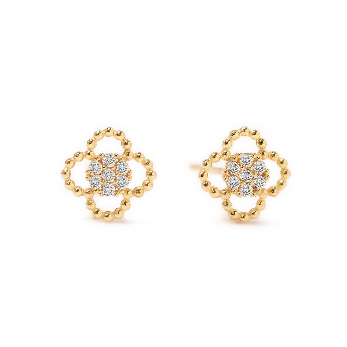 Alhambra Flower Stud Earrings, 14K Gold Earrings, Floral Stud Earrings ...