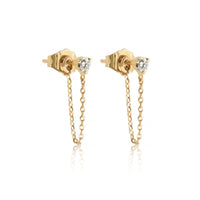 14K Gold Tiny Sapphire and Chain Studs