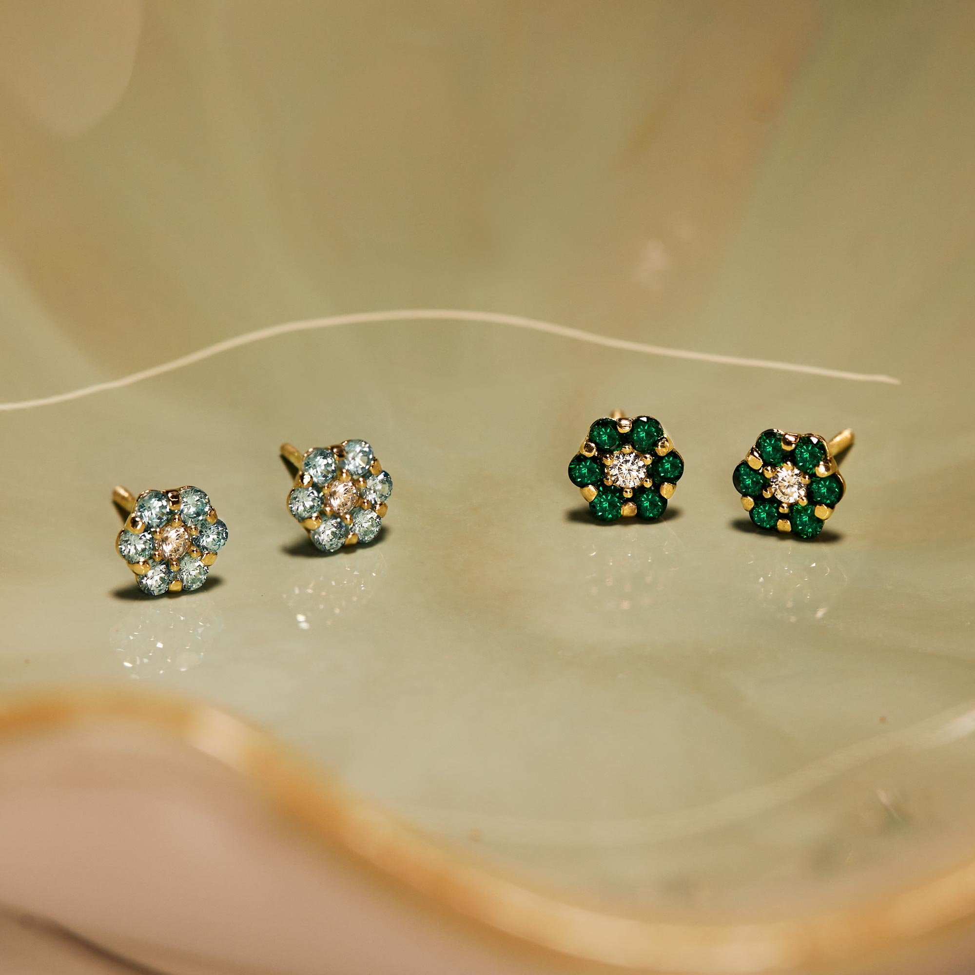 Gemstone Cluster Studs Emerald