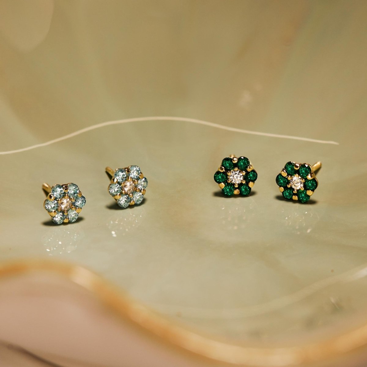 Gemstone Cluster Studs Blue Zircon