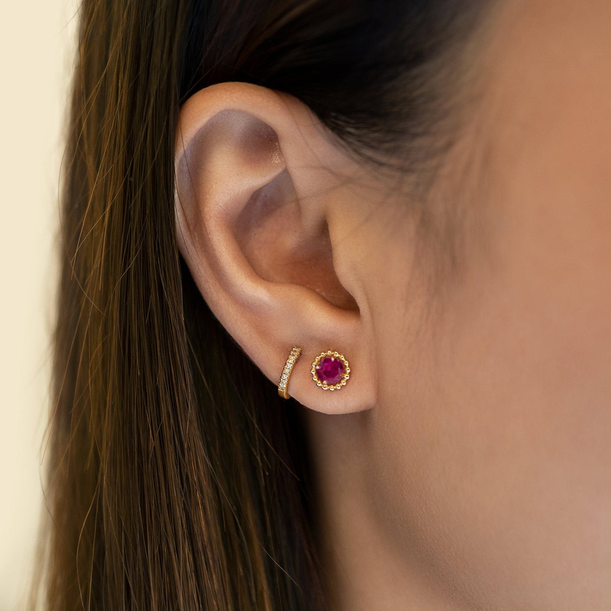 Solitaire Beaded Studs Ruby