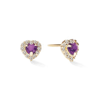 Heart Gemstone Halo Studs Amethyst