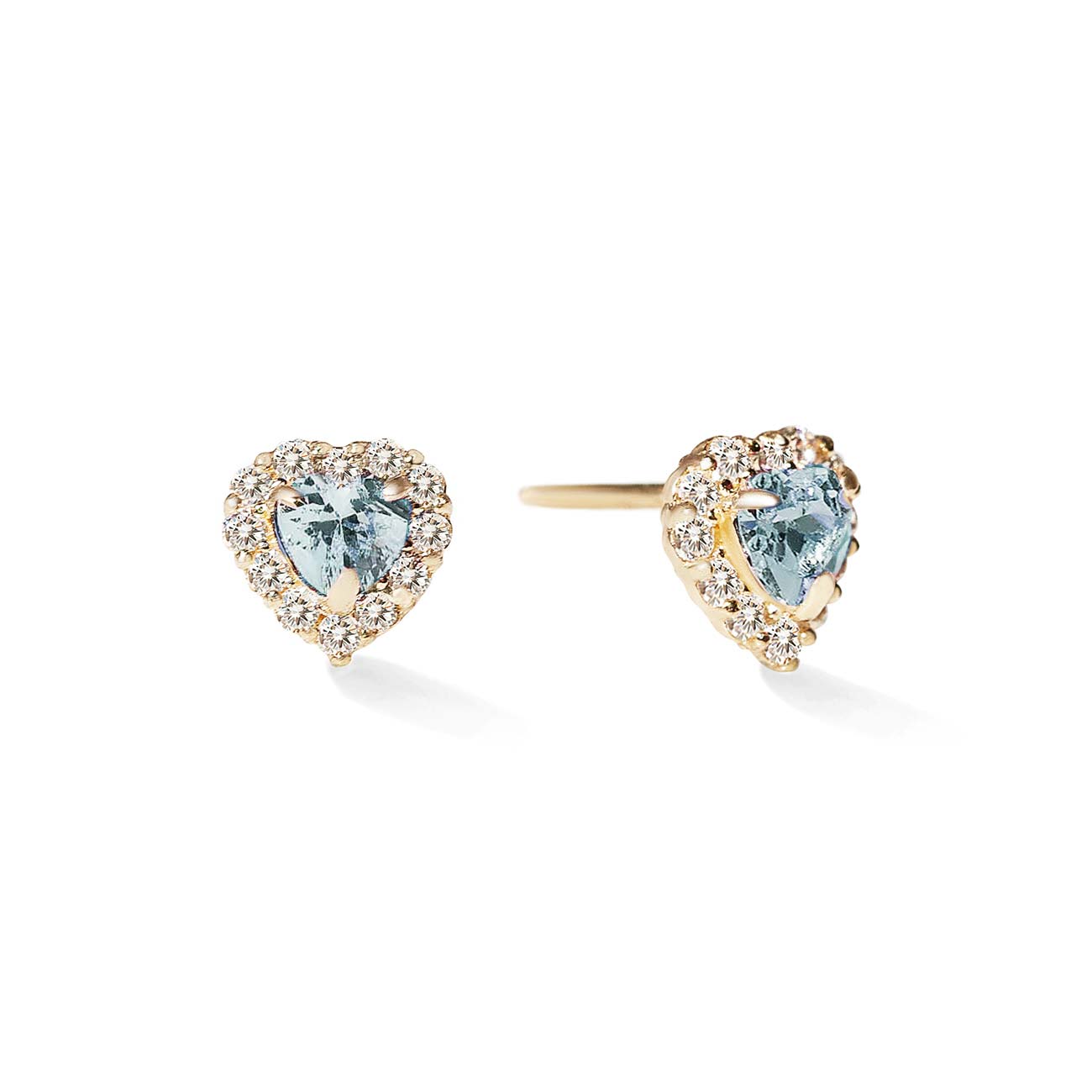 Heart Gemstone Halo Studs Aquamarine