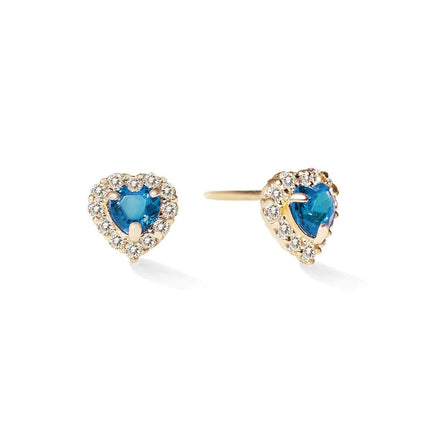 Heart Gemstone Halo Studs Blue Zircon