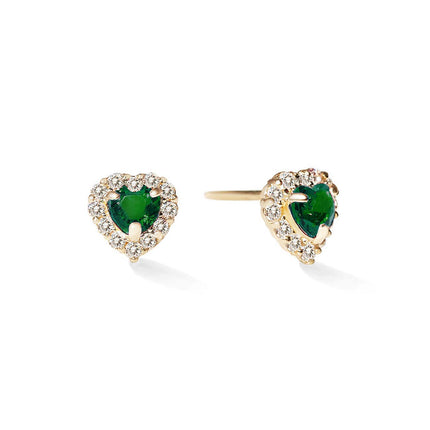 Heart Gemstone Halo Studs Emerald